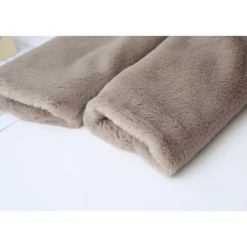 Otoño mujer abrigo largo de piel sintética con cuello de solapa grande Casual bolsillo de manga larga prendas de vestir exteriores para mujer abrigo elegante para mujer