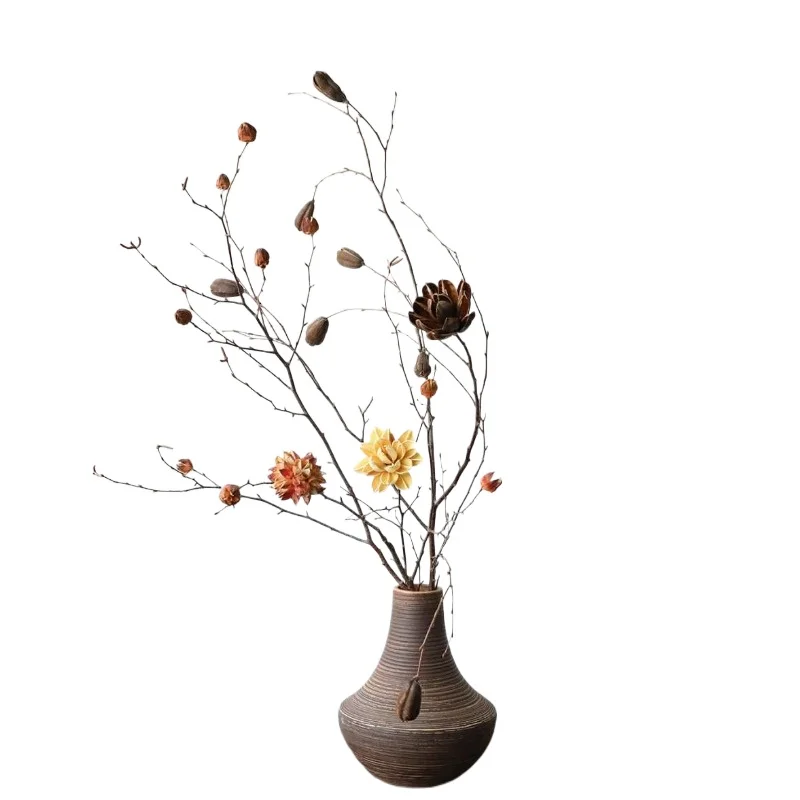 

Керамическая ваза с натуральными сухими ветками и цветами, композиция из сухих веток, новая китайская форма.