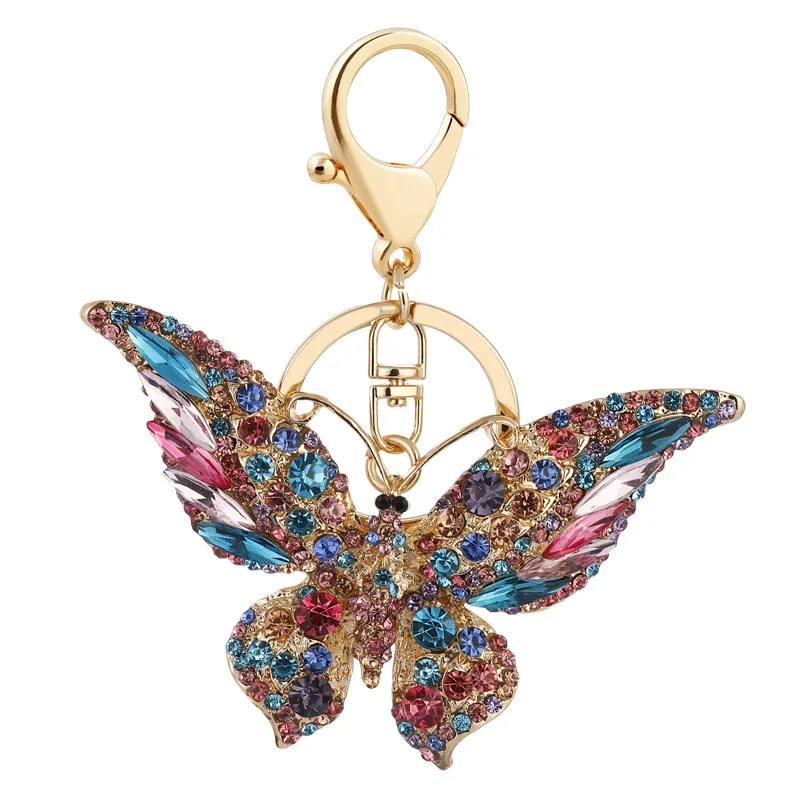 European and American fashion new full crystal butterfly key chain alloy pendant bag pendant small gift factory wholesale