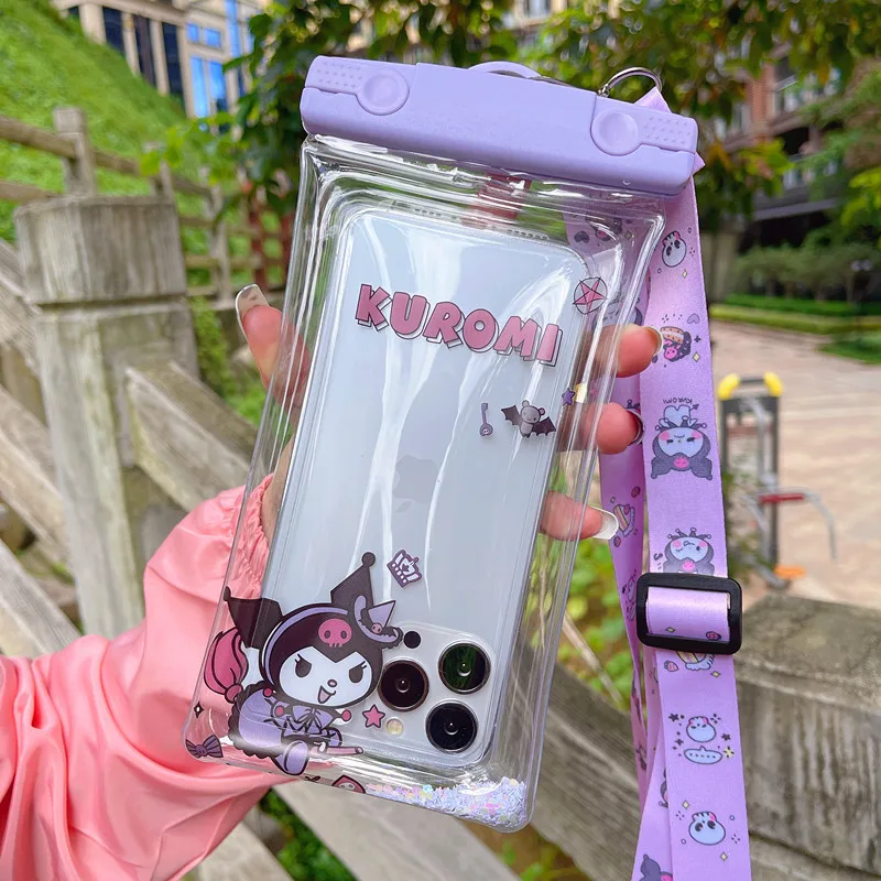 Sanrio Hello Kitty New Airbag Waterproof Phone Bag Diving Rafting Water Park Touch Screen Crossbody Rope Waterproof Bag Cover