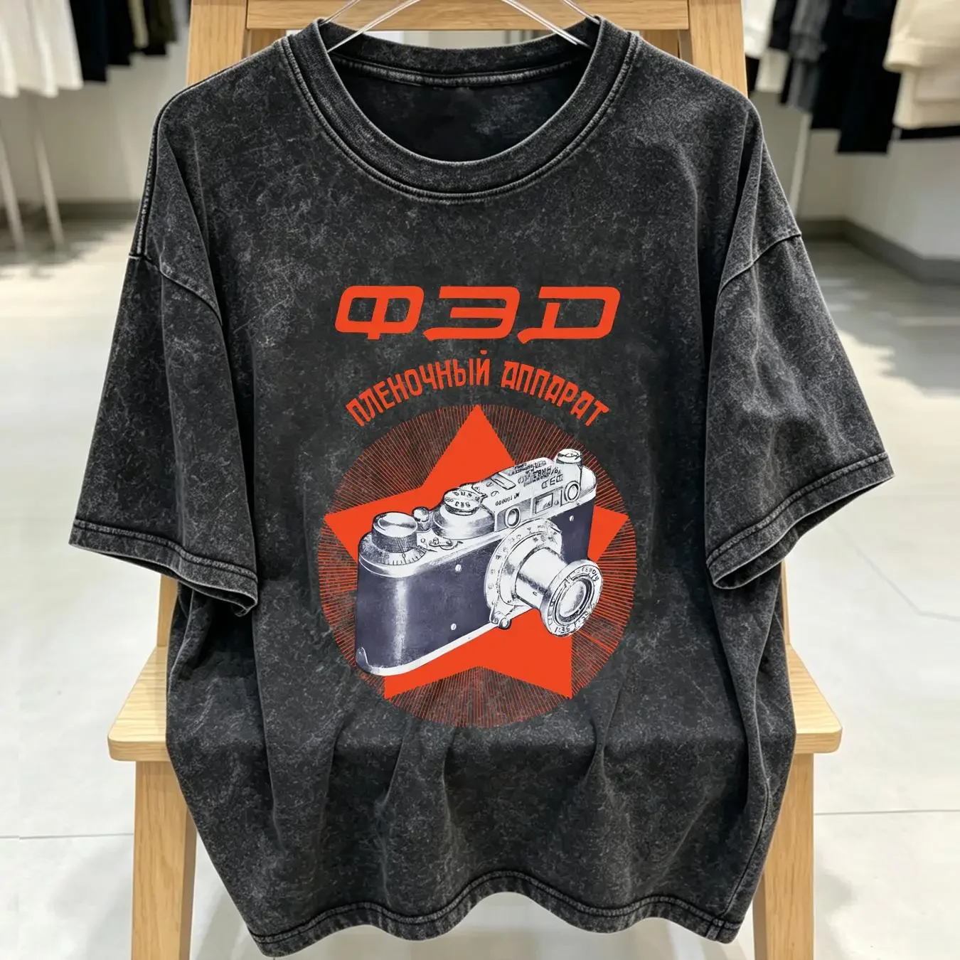 washed T Shirt Vintage Soviet Camera Design long or short sleeves vintage Washed Soft Breathable graphic Versatile fashion