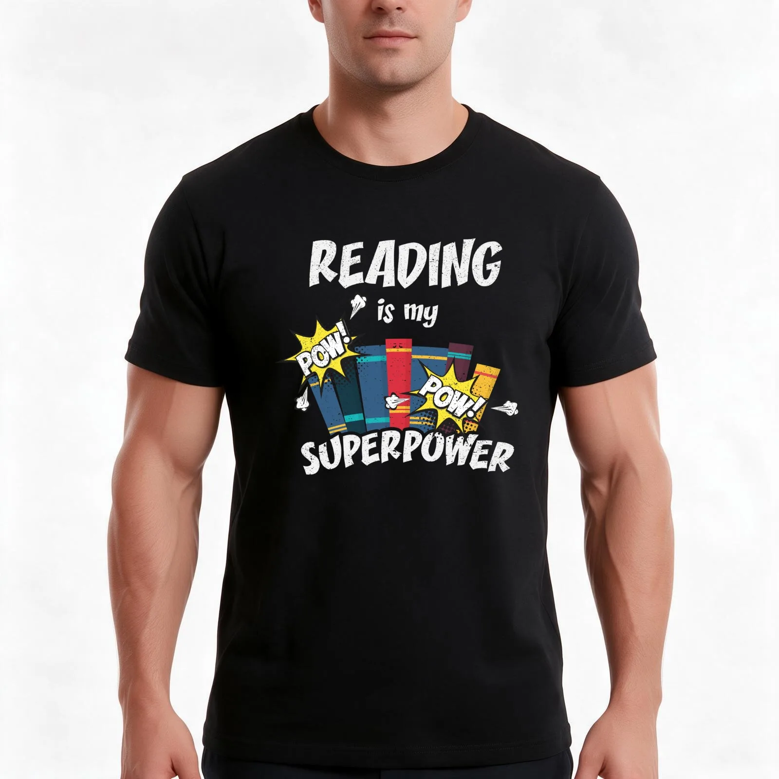 Reading Is My Superpower Book Bookworm Hero Teacher T-Shirt, Summer Casual Cotton Tee, Oversized Streetwear Tops, 100% Cotton