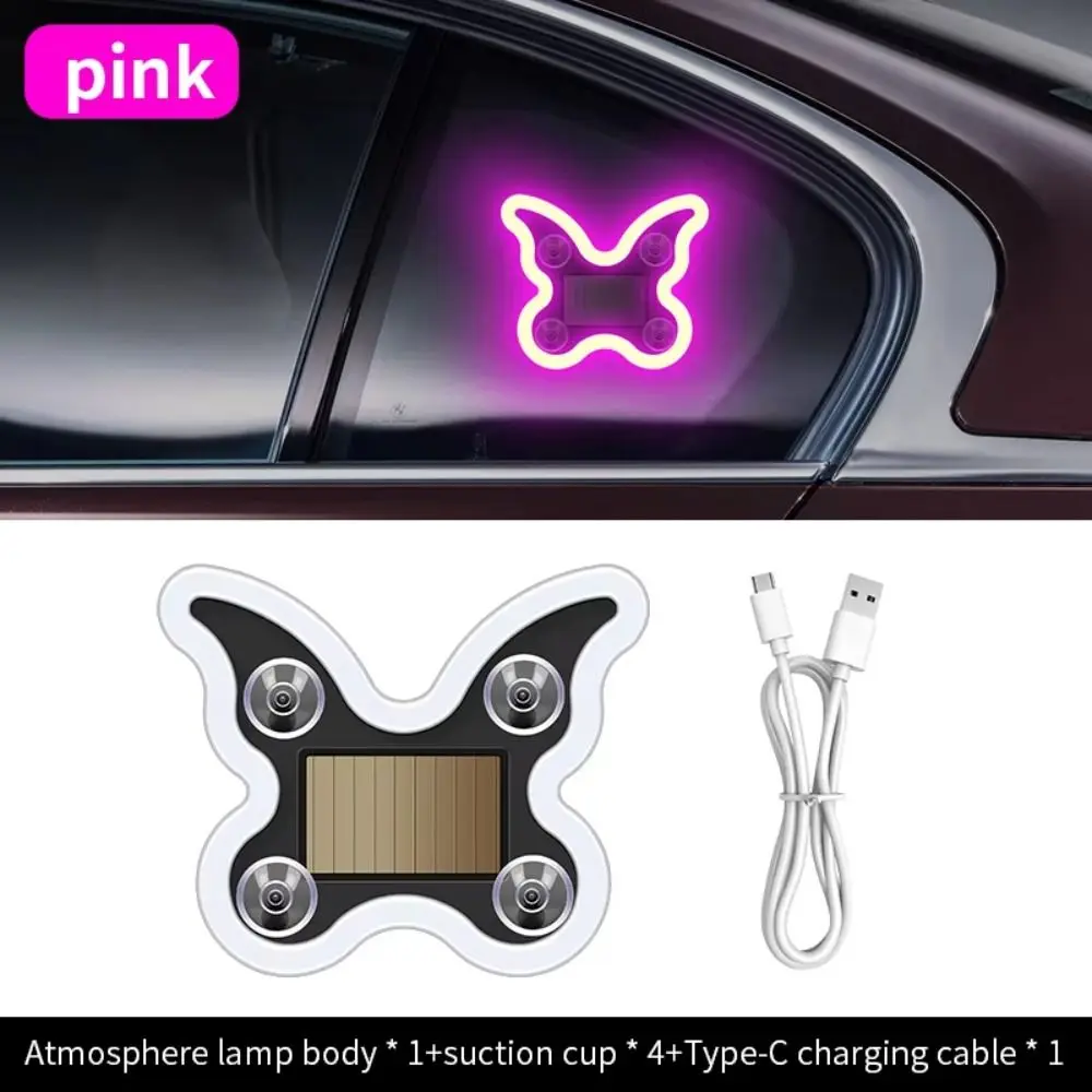 Wireless Car Solar LED Light Butterfly Shaped Suction Cup Car Window Neon Light Decorative Multi-modes