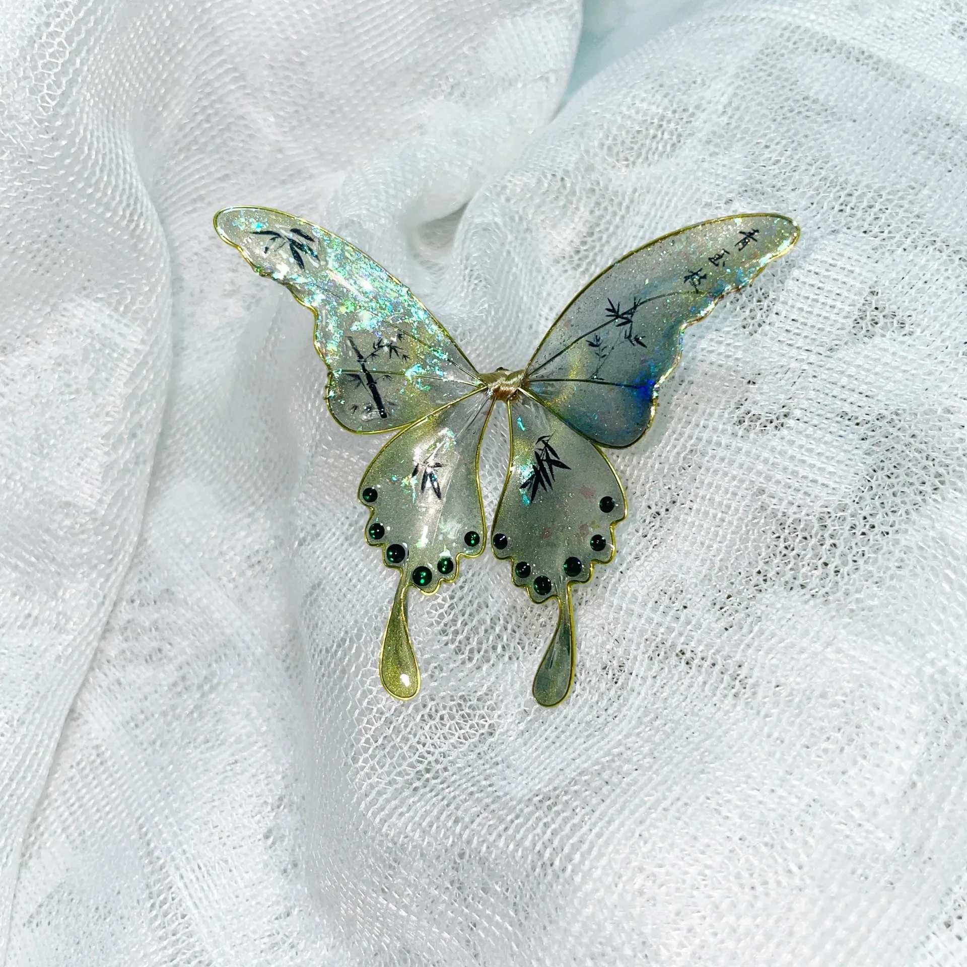 Original hand-made liquid butterfly with tiara hairpin and brooch women's accessories