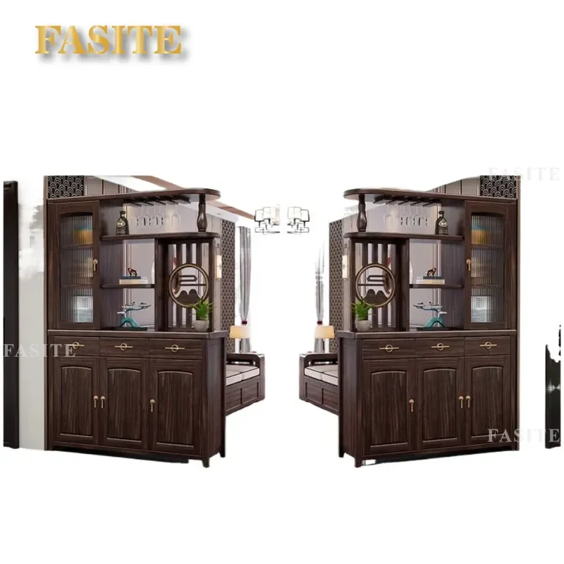 For New Chinese Style Ebony Solid Wood Partition Cabinet Hall Entrance Door Screen Storage Living Room Entryway Furniture