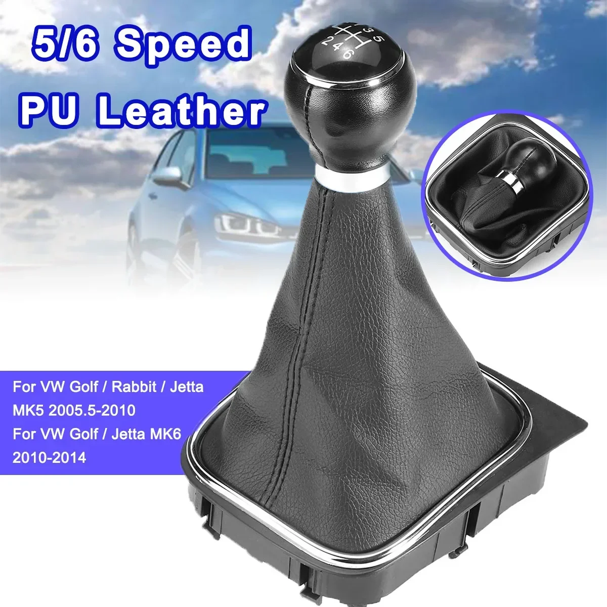 Car 5/6 Speed Leather Gear Shift Knob Stick Pens Dust Cover For VW Golf MK5 MK6 Golf 5 6 Rabbit Jetta MK6 2010-2014 Styling