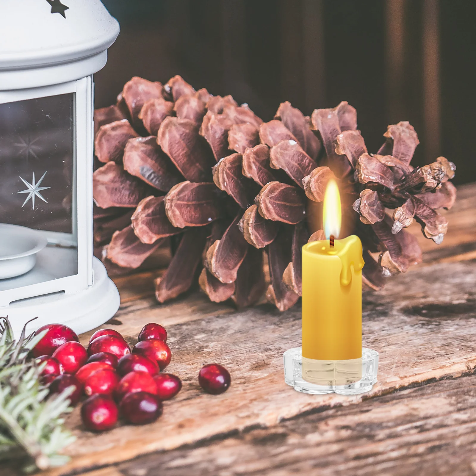 

4Pcs Plum Blossom Themed Glass Holders Clear Crystal Votive Stands for Tabletop Candelabra Decorative Tea Light Holder