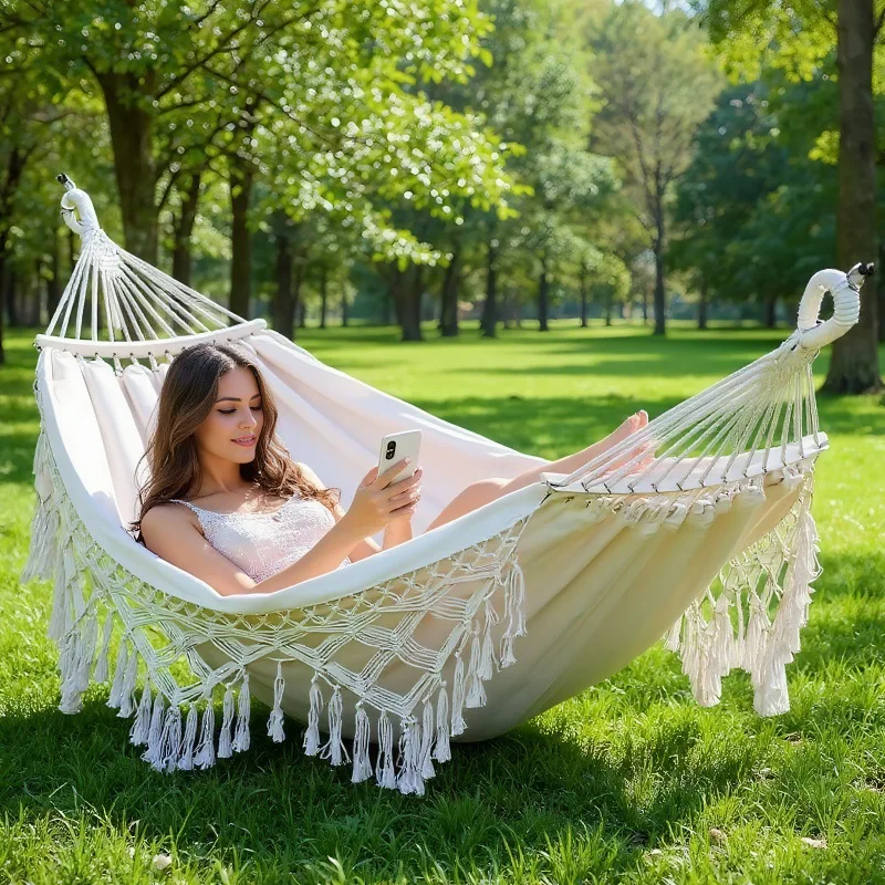 

Fringed hammock outdoor anti-rollover outdoor thickened canvas leisure ethnic princess style
