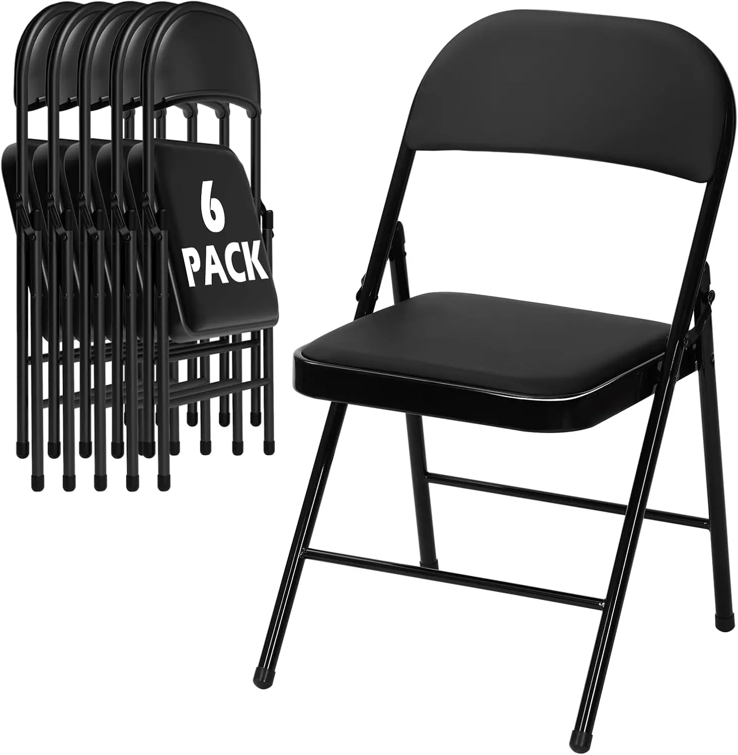 6 Pack Black Padded Folding Chairs with Metal Frame