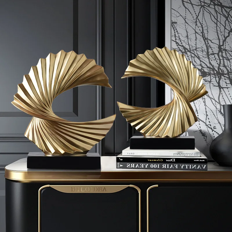 

Golden Wave Resin Craft Sculpture - Abstract Art Home Decor Figurine, Bedroom, Living Room, and Study Desktop Decorations