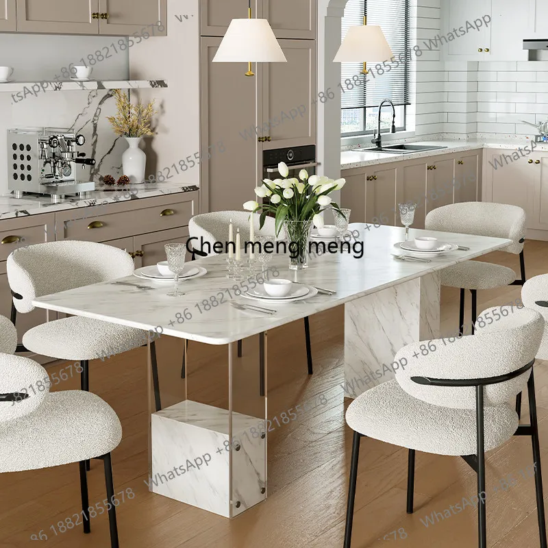 French minimalist marble dining table, acrylic suspension, household jazz white rectangular dining table