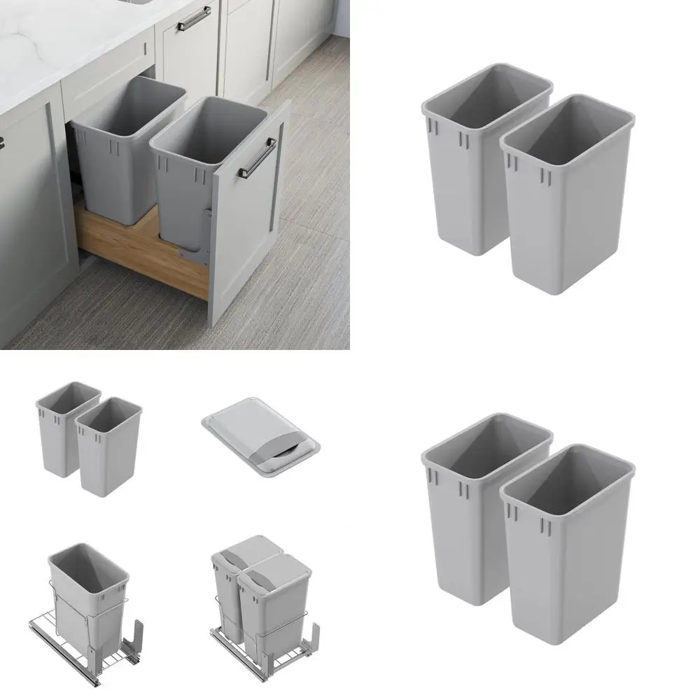 

2 Pack Plastic Wastebaskets, Stackable Trash Cans for Kitchen, Office, Home, and Commercial Use, Under Sink/Desk - Grey (35 QT)