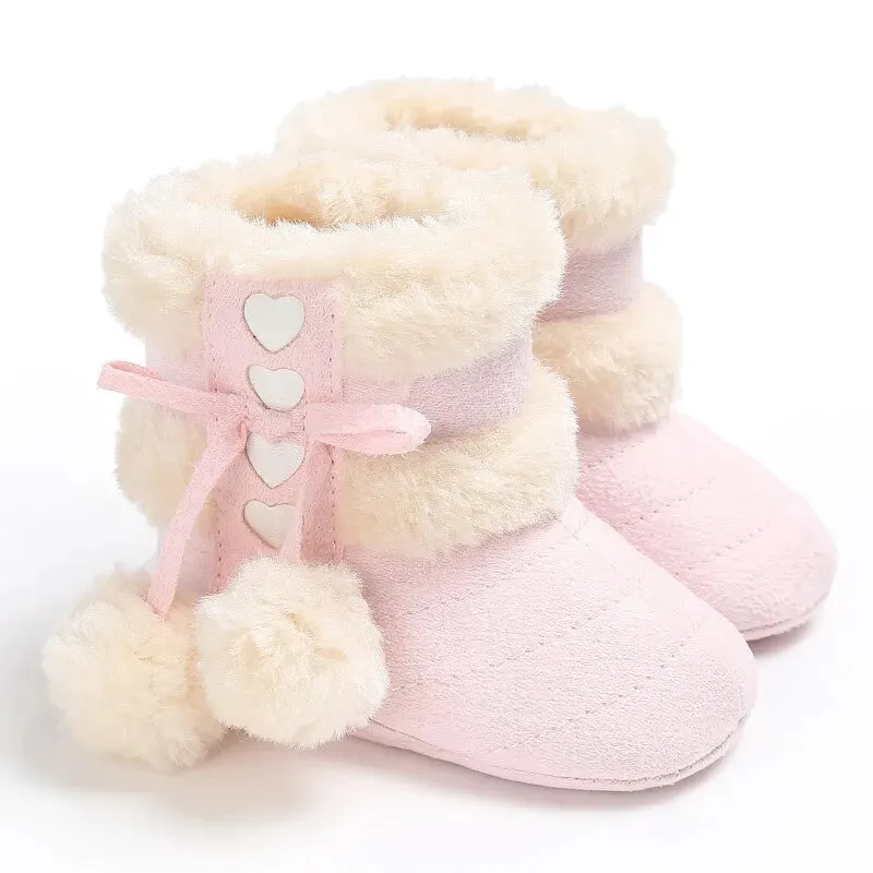 Meckior 2023 Winter Warm Snow Baby Boots Fluff 4-Colors Indoor Cottton Soft Rubber Newborn Infant Toddler Baby Boy Girl Shoes