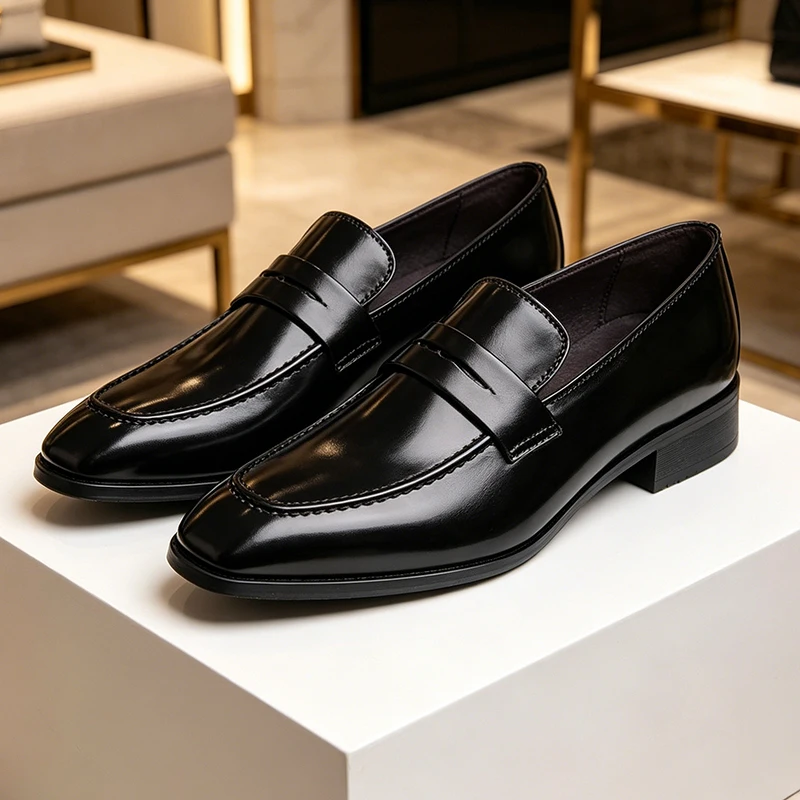Men's Classic Leather Formal Dress Shoes Slip-On Penny Loafer Vintage Burgundy Wedding Business Party Shoes Zapatos De Hombre