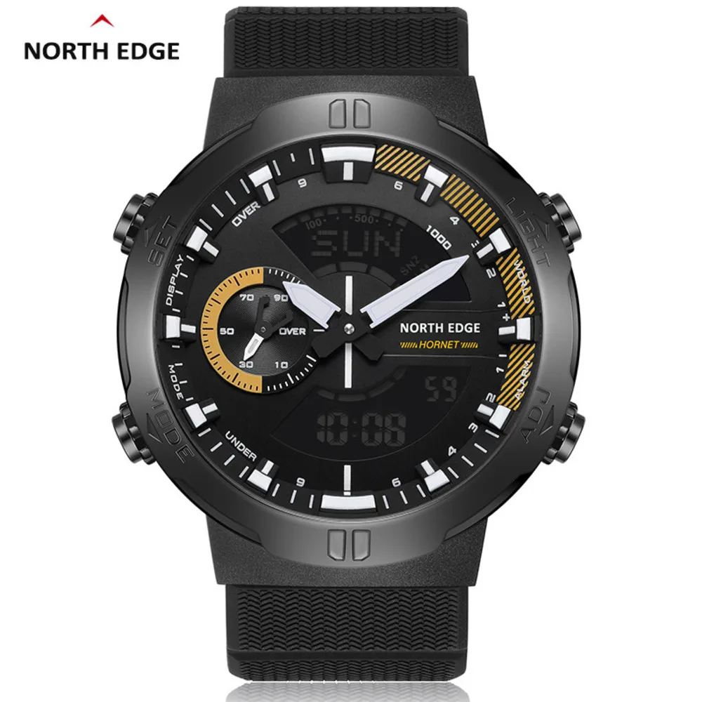 NORTH EDGE HORNET With Box Watches for Men Speed Meter World Time Alarm Clock Waterproof Silicone Strap Mens Watch Reloj Hombre