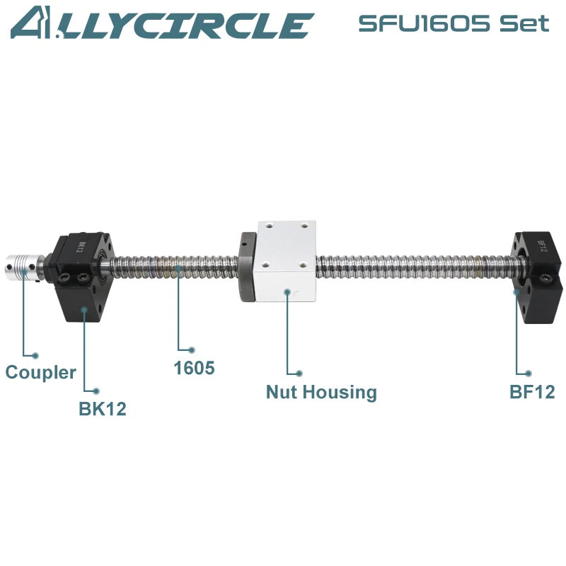 SFU 1605 Ball Screw+Nut+Nut Housing DSG16+BK12 BF12+Coupling for CNC Router SFU1605 Ball Screw Set