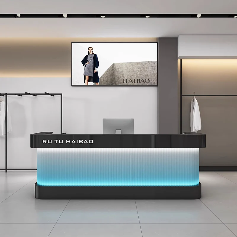 الحد الأدنى مكاتب الاستقبال Led الجمال الفاخرة فريدة من نوعها متجر بار صالون مكاتب الاستقبال الرفوف الحديثة الأثاث التجاري Mostrador