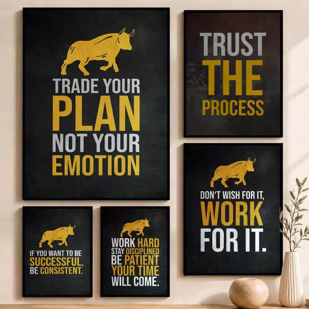 Motivational Stock Trading Poster Stickers HD Painting Self-Adhesive Art for Bedroom Living Room Home Decor Modern Wall Decals