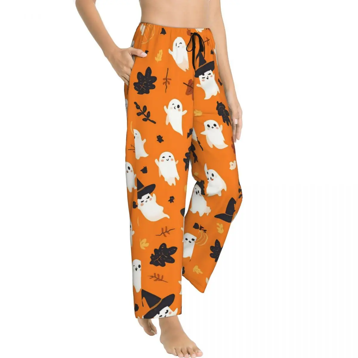Women Pajama Pants Halloween Loungewear pants Comfy Orange Ghost Cute Spooky Sleep Bottoms Dorm