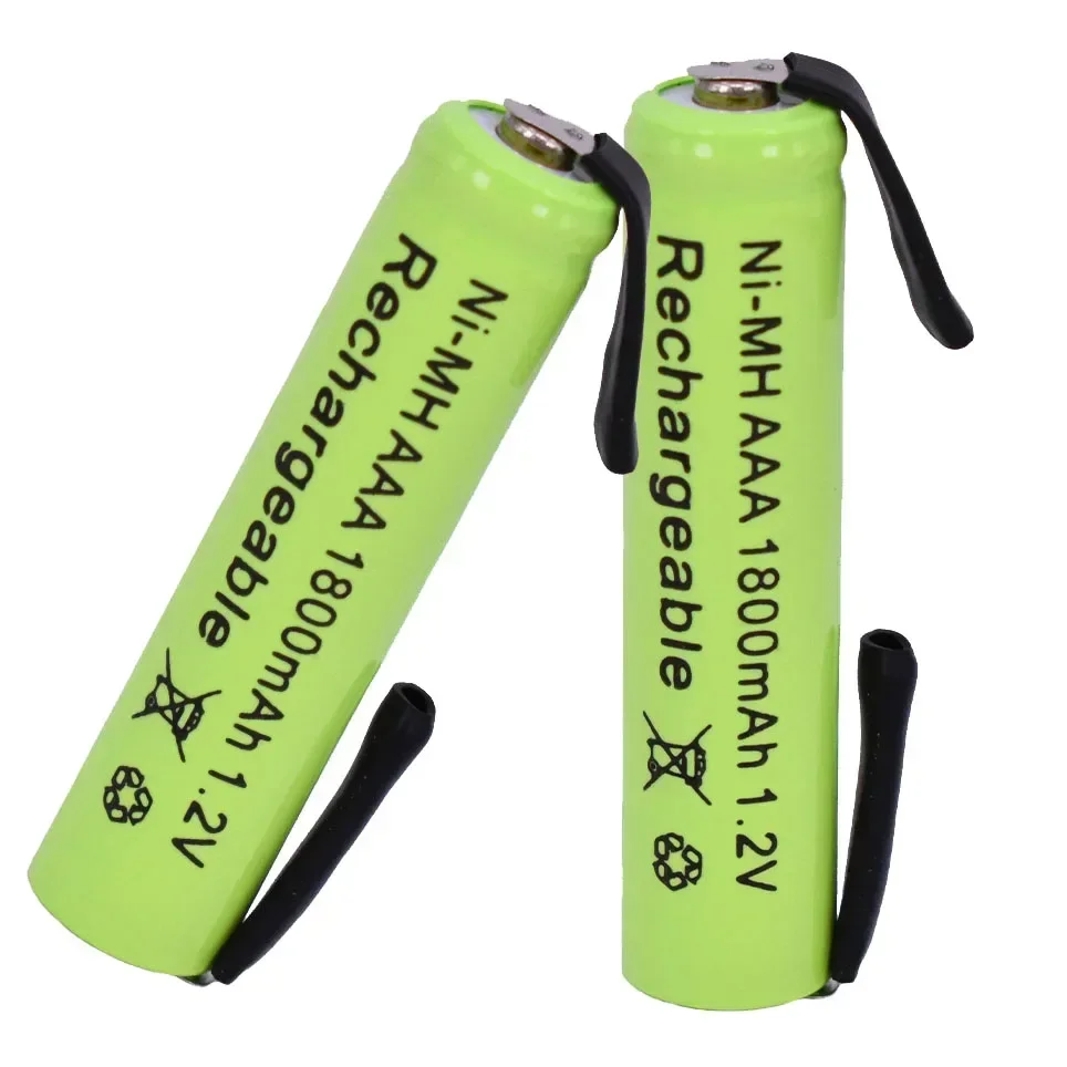 1.2V 1800mAh แบตเตอรี่แบบชาร์จไฟได้เซลล์ NI-MH AAA พร้อมประสานแท็บสำหรับ Philips Braun เครื่องโกนหนวดไฟฟ้ามีดโกนแปรงสีฟัน