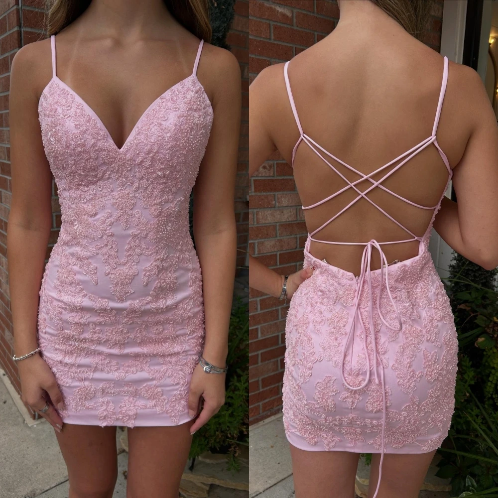 

Customized Charmeuse Applique Spaghetti Strap Sheath Short Dresses Bespoke Occasion Woman Elegant Party Wedding Evening Charming