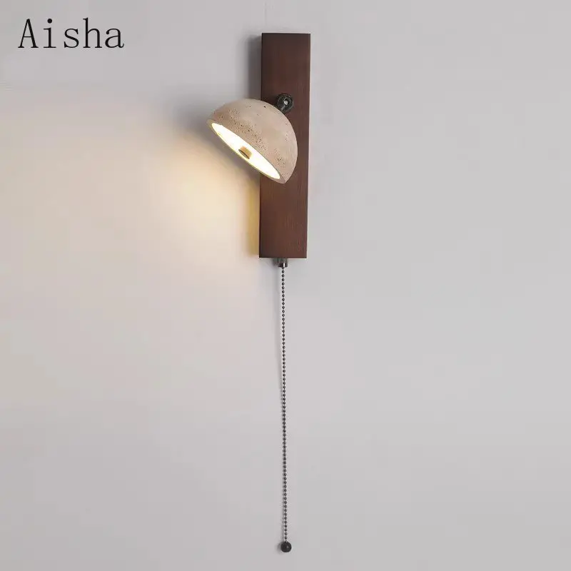 Wabi Sabi Wind Yellow Cave Stone Wall Lamp with Zipper Bedroom Bedhead Sconces Homestay Hotel Entrance Corridor Light