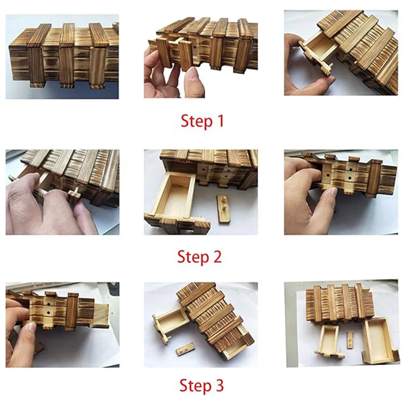 Classic 3D Brain Teaser Wooden Puzzle Magic Gifts Box with Hidden Compartment Secret Drawer IQ Toys for Adults & Kids view 3