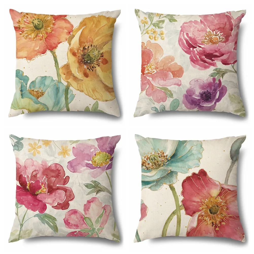 

Vintage Colorful Flower Pillows Case for Living Room Red Blue Floral Linen Pillowcases Luxury Decorative Pillows for Bed 45x45