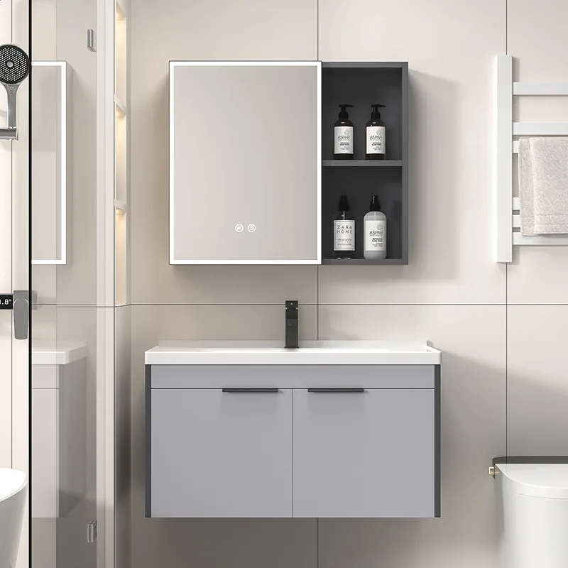 Armário de banheiro de alumínio em formato de favo de mel, cerâmica integrada, combinação de armário de lavatório, gaveta, espelho inteligente