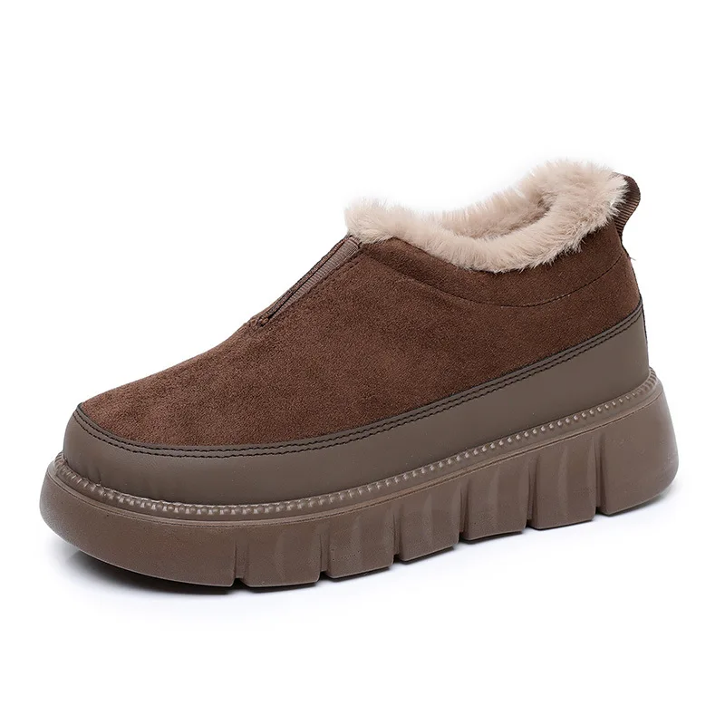 Women Winter Warm Plush‑Lined Snow Shoes Suede Upper Zip‑Up Thick Platform Non‑slip Casual Ankle Cotton Boots