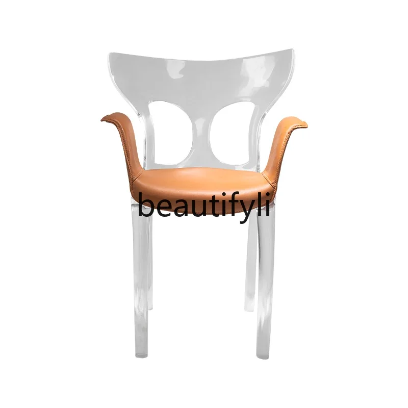 

Simple Modern Backrest Chair Transparent Resin Acrylic Stool Light Luxury High-end Living Room Dining Room Leisure Chai