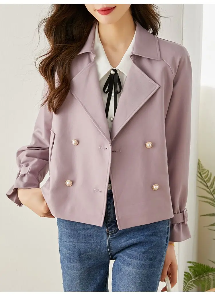 2023 Spring Autumn New Short Purple Windbreaker Women Casual Loose Female Outwear Trench Jacket