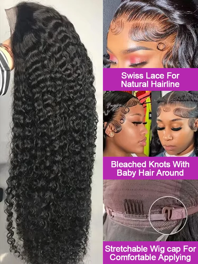 วิกผมลูกไม้แบบเต็มศีรษะ 300% ความหนาแน่น HD 13x6 ลอนลึกแบบเวฟ 40 46 นิ้ว วิกผมลูกไม้แบบเต็มศีรษะ 13x4 360 ลอนน้ำ สำหรับผู้หญิง