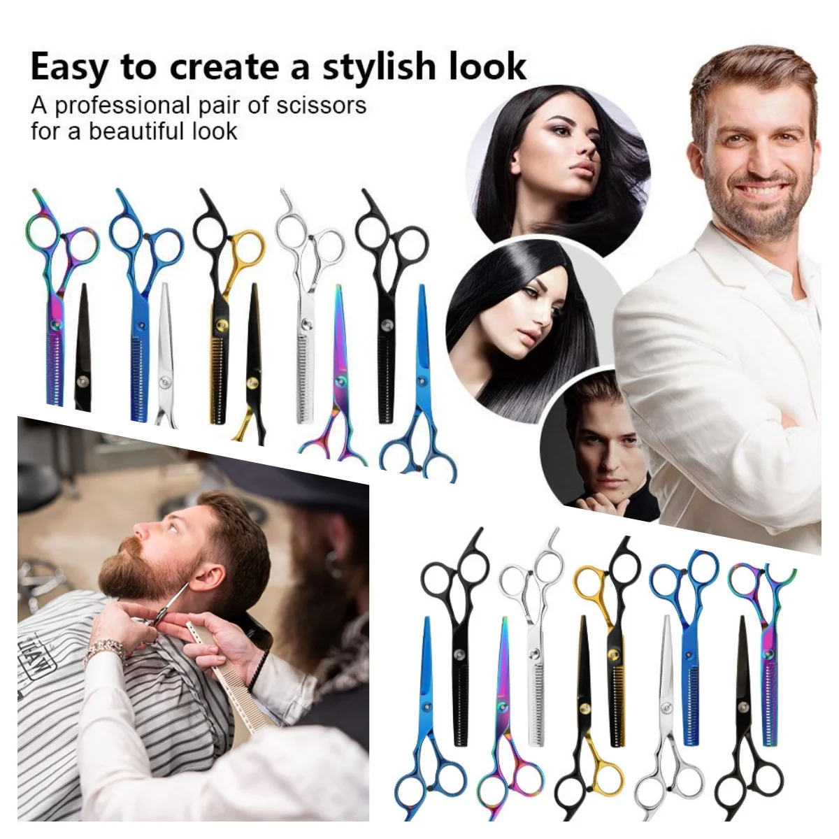 مجموعة مقصات قص الشعر الاحترافية من HIENA 15 °   ماكينة تشذيب الشعر ذات الشفرات الحادة للرجال والنساء، مجموعة أدوات قص الشعر المتينة المصنوعة من سبائك الزنك