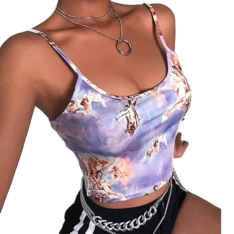 Women Angel Cupid Print Camisole Sexy Sleeveless Tank Top Summer Casual Outerwear Wholesale Clothing Unique Piece Sale