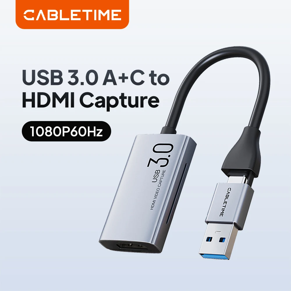 CABLETIME USB 3.0 4K Video Capture Card HDMI to USB/USB-C HDMI Video Grabber Box for PC Computer Camera Live Gaming