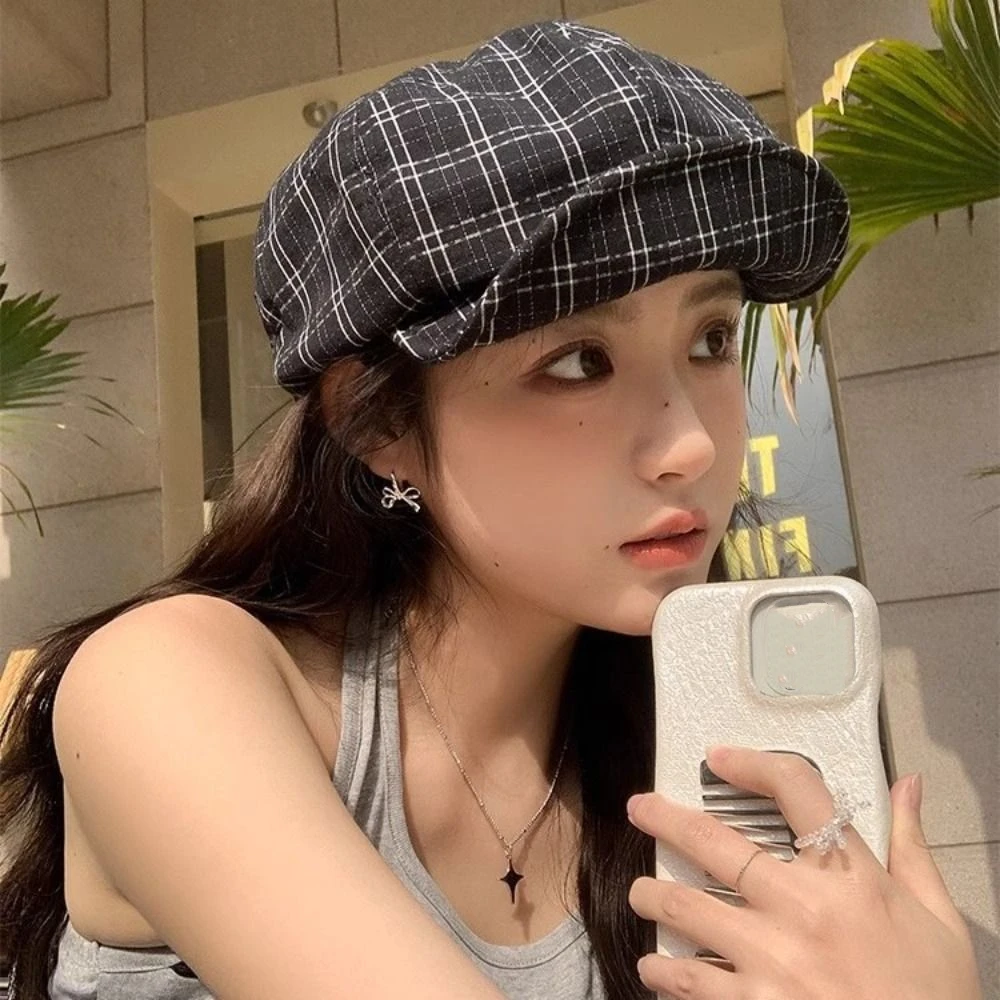 جديد Ins الأخضر منقوشة سحابة القبعات Y2k الربيع الصيف موزع الصحف قبعات عادية Harajuku الرسام قبعة في الهواء الطلق