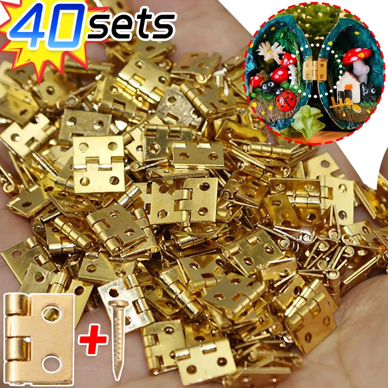 DIY Mini Brass Hinge Jewelry Box Sturdy Copper Hinges Small Screw Storage Box Wooden Case Right Angle Copper Hinge Match Nails