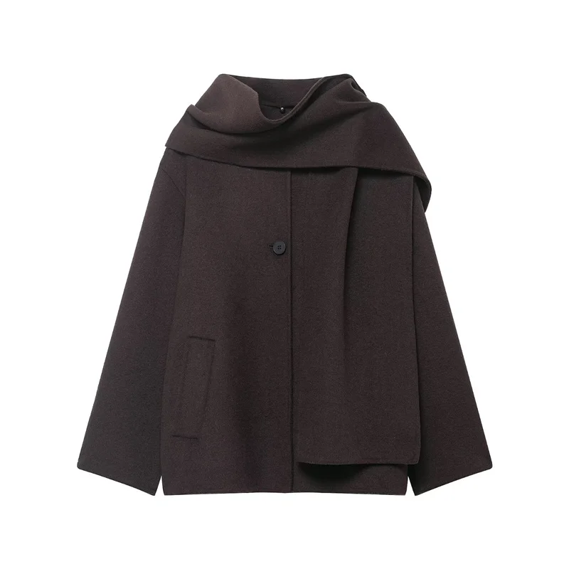 الخريف الشتاء المرأة وشاح غير رسمي طوق معاطف موضة جيوب واحدة الصدر ملابس خارجية فضفاضة التنقل سترة الشارع #2