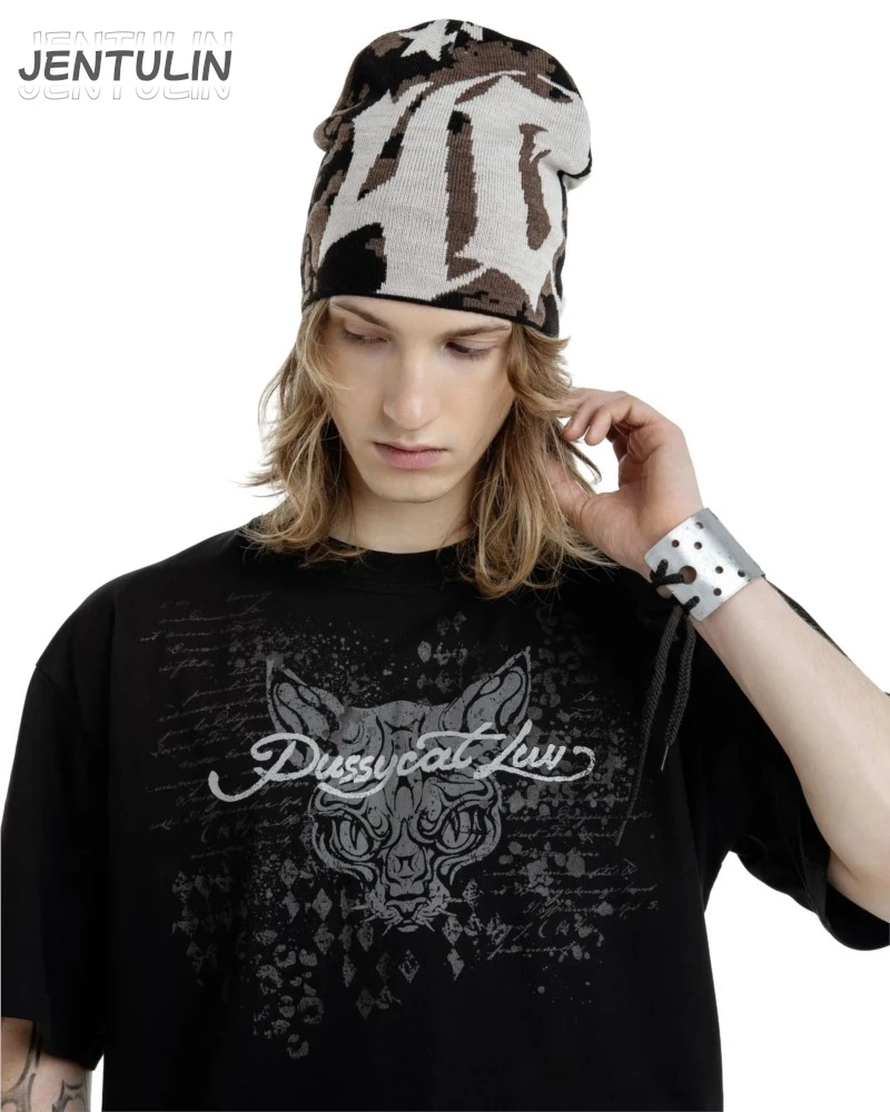 

Y2k Oversized Streetwear Men's Clothing Cartoon Cat Graphic Tshirt Pussycat Luv Print Harajuku Top Hip Hop Korean Goth Punk Kpop