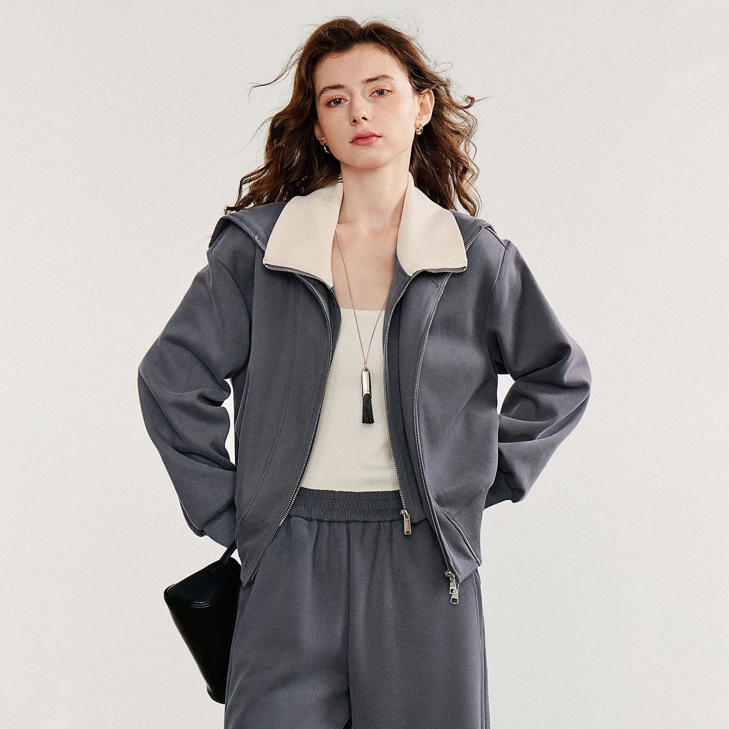TOYOUTH Women Jacket Coat 2025 Autumn New Short Style Contrasting Color Stand Up Collar Fake Two Piece Cotton Outwear Jacket
