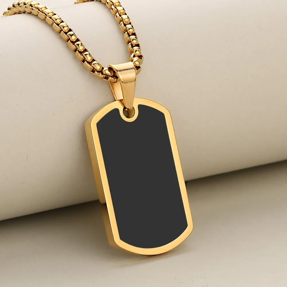 Stainless Steel Dog Tag Necklace Box Chain Waterproof Pendant Necklace Shield Charm Dog Tag Pendant Necklace Hip Hop