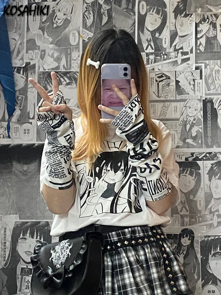 KOSAHIKI Gothic Lolita Glove Arm Cover Harajuku  Warmers Cartoon Print Fingerless Punk Long Wristband Cosplay Gloves