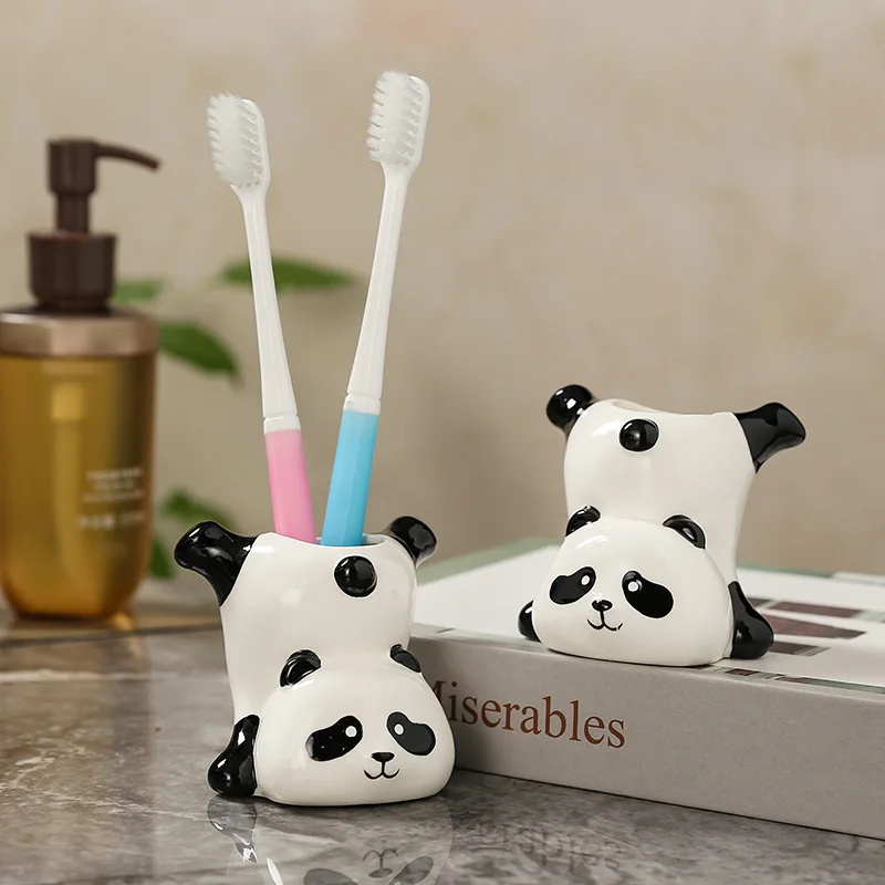 Cute Ceramic Panda Toothbrush Holder - Creative New Style for Bathroom Sink Countertop