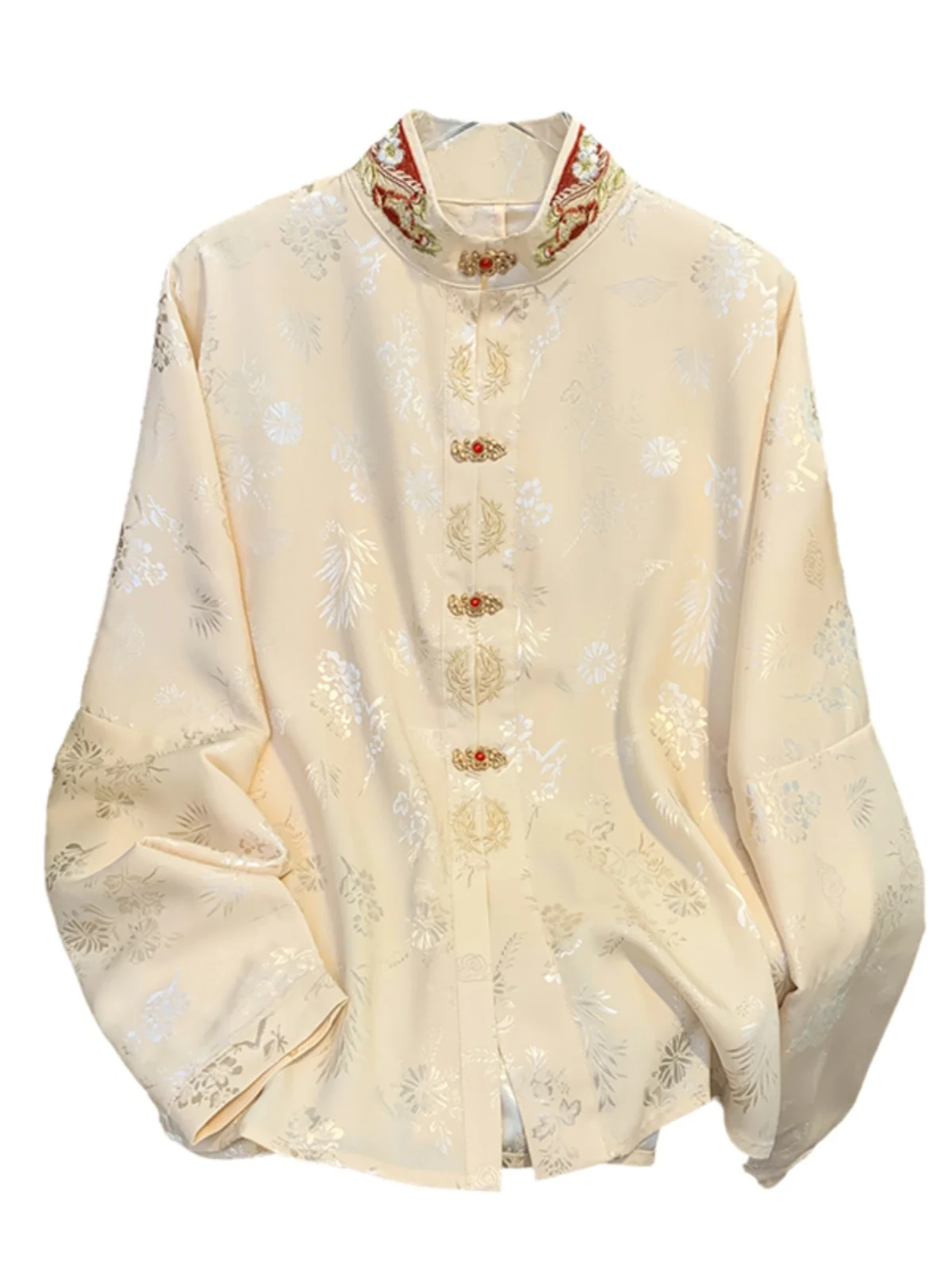 Nuevo cuello levantado bordado pesado chino Sle largo Sve irt primavera otoño para mujer nuevo de gama alta Retro nacional Sle Han...