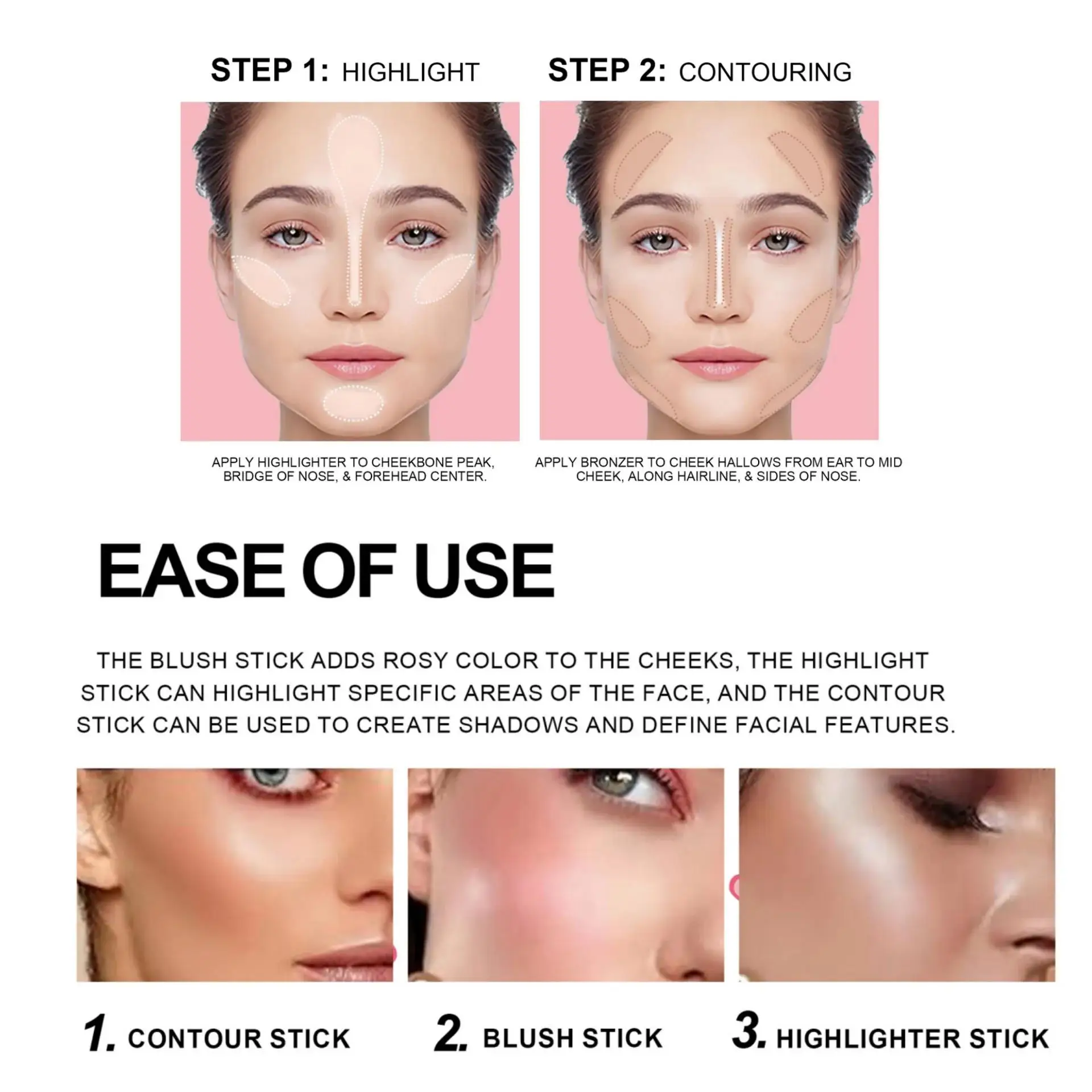 Evidenziatore fard impermeabile Stick 8 colori Trucco guancia cremoso Contouring viso a lunga durata Bellezza a forma d'amore