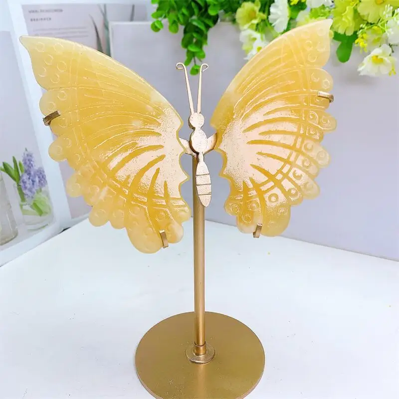 

Natural Yellow Calcite Butterfly Wings Crystal Carving Quartz Healing Crafts Gift Room Decor Home Decoration 1pair