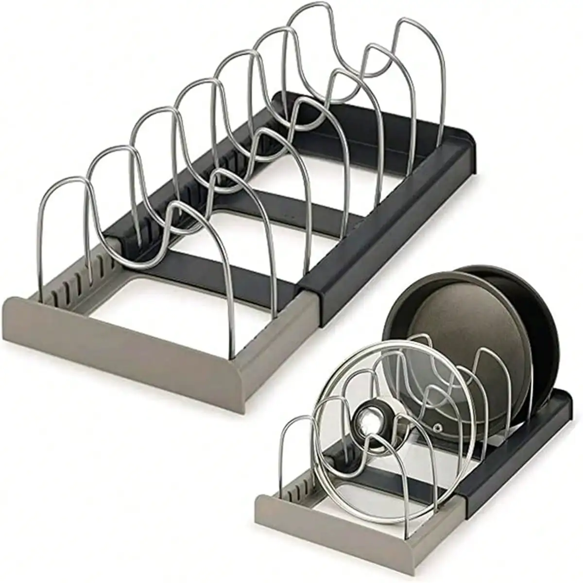 

7+ Expandable Pot & Pan Rack: Adjustable Dividers & Non-Scratch Pads for Kitchen Cabinet & Countertop