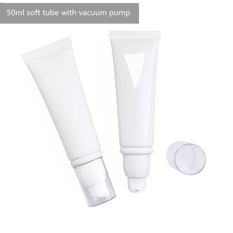 10-100pcs Empty 50ml/g Soft Tube White Bottle Squeeze Hose Foundation Lotion BB Cream Serum Cosmetic Container With Vacuum Pump