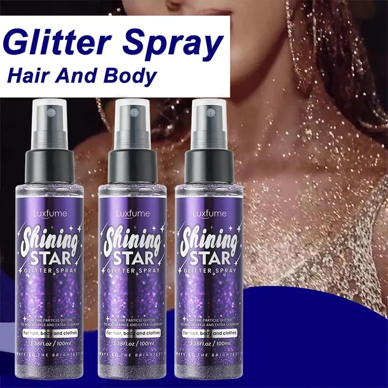 Festival Fashion Silver Purple Body Hair Glitter Spray Sharkle Cosmetic Shimmer Makeup Glitter For Hair Bogy Face Clothes 100Ml